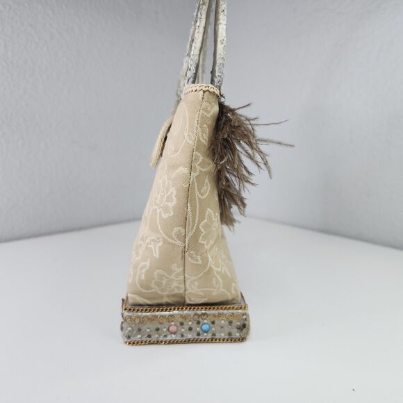 Mary Frances Beaded Quilted Silk Evening Bag Jeweled Feather Accent Purse Handba - Picture 5 of 15